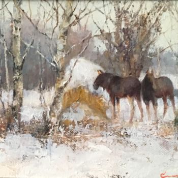 Painting titled "Зимка" by Galina Baranova, Original Artwork, Oil