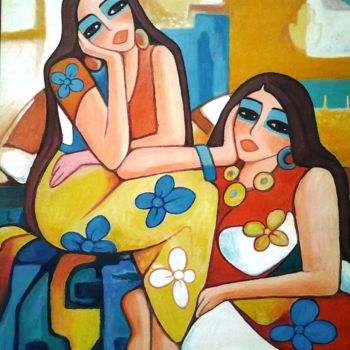 Peinture intitulée "Deux soeurs" par Ahmed Salah Bara, Œuvre d'art originale, Huile