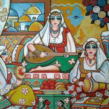 Schilderij getiteld "musiciennes algeroi…" door Ahmed Salah Bara, Origineel Kunstwerk, Olie