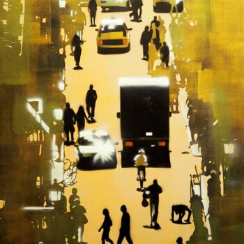 Schilderij getiteld "Vertical street 3" door Zsombor Barakonyi, Origineel Kunstwerk, Acryl Gemonteerd op Houten paneel