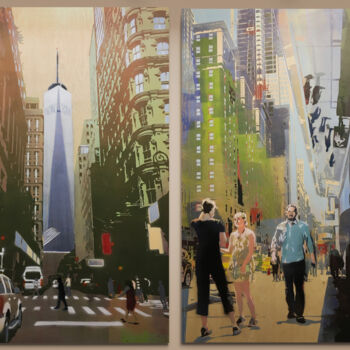 Pintura titulada "Diptych WTC + Broad…" por Zsombor Barakonyi, Obra de arte original, Acrílico