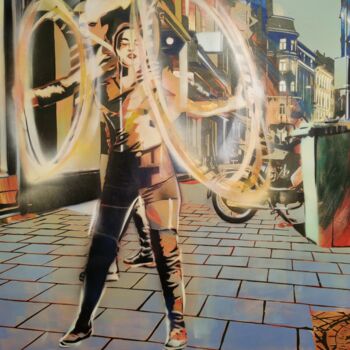 Schilderij getiteld "Fire walk with me" door Zsombor Barakonyi, Origineel Kunstwerk, Acryl Gemonteerd op Houten paneel
