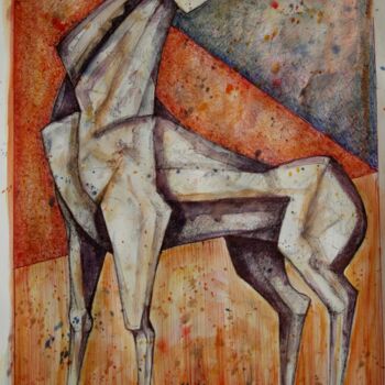 Pintura intitulada "giovane cavallo" por Orazio Barbagallo, Obras de arte originais, Aquarela
