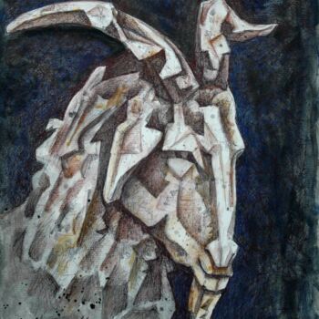 Tekening getiteld "Capra" door Orazio Barbagallo, Origineel Kunstwerk, Aquarel