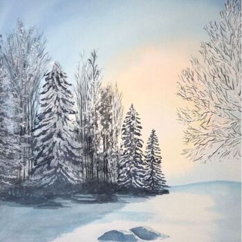 Painting titled "Lumière d'hiver (Ch…" by Barbara B., Original Artwork, Watercolor