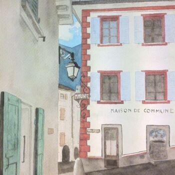Painting titled "Maison de Commune d…" by Barbara B., Original Artwork, Watercolor Mounted on Cardboard