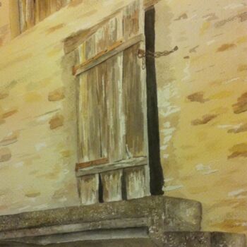 Painting titled "La Vieille Porte (S…" by Barbara B., Original Artwork, Watercolor Mounted on Cardboard