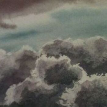 Painting titled "Nuages" by Barbara B., Original Artwork, Watercolor Mounted on Cardboard