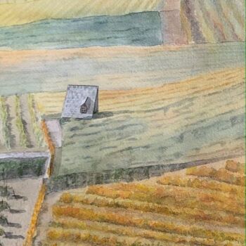 Painting titled "Vignes Au Carré" by Barbara B., Original Artwork, Watercolor Mounted on Cardboard