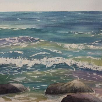 Картина под названием "3 Stones By The Sea" - Barbara B., Подлинное произведение искусства, Акварель Установлен на картон