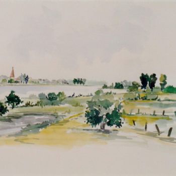 Painting titled "Am Niederrhein bei…" by Barbara Dominé, Original Artwork, Watercolor
