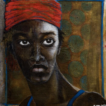 Painting titled "People 4" by Barbara E.Lezmy, Original Artwork, Oil Mounted on Wood Panel