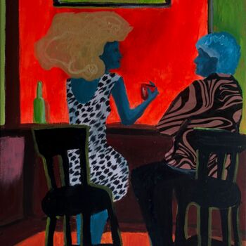 Painting titled "Talking a walk on a…" by Barbara Friehs, Original Artwork, Oil Mounted on Wood Stretcher frame