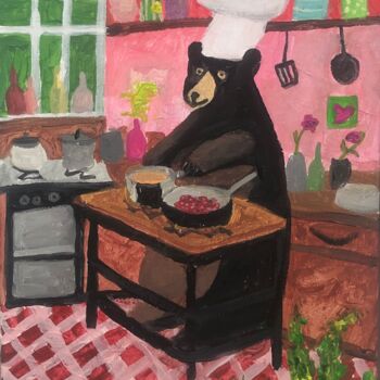 Painting titled "Let him cook" by Barbara Friehs, Original Artwork, Acrylic Mounted on Wood Stretcher frame
