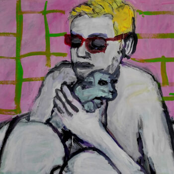 Malerei mit dem Titel "Frau mit Kätzchen" von Barbara Kroll, Original-Kunstwerk, Acryl