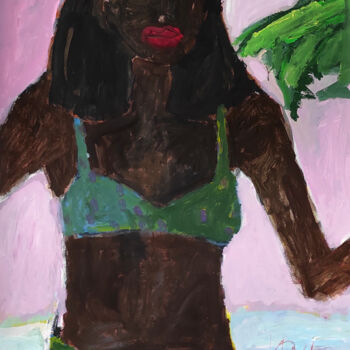 Pintura titulada "Frau im grünen Biki…" por Barbara Kroll, Obra de arte original, Acrílico