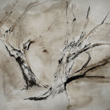 Painting titled "les arbres de l'hiv…" by Barbara Lavenda, Original Artwork, Ink