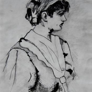 Pittura intitolato "camille-en-blouse-d…" da Barbara Lavenda, Opera d'arte originale, Inchiostro