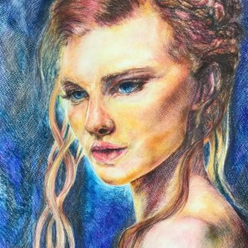 Drawing titled "Azzurra" by Barbara Lombardo, Original Artwork, Pastel