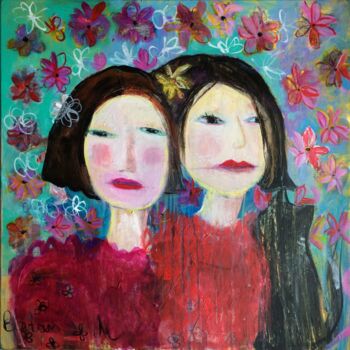 Painting titled ""Deux soeurs"" by Barbara Morin, Original Artwork, Acrylic Mounted on Wood Stretcher frame