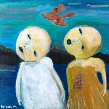 Картина под названием "Le poisson volant" - Barbara Morin, Подлинное произведение искусства, Акрил Установлен на Деревянная…