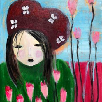 绘画 标题为“Lili rose” 由Barbara Morin, 原创艺术品, 丙烯 安装在木质担架架上