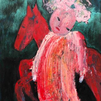 Painting titled "Lili et son cheval…" by Barbara Morin, Original Artwork, Acrylic