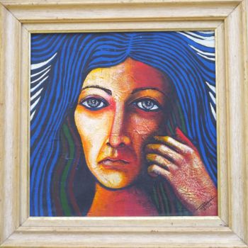 Painting titled "Mulher triste" by Roberval Fernandes, Original Artwork, Acrylic