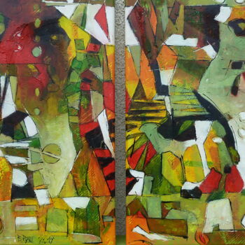 Schilderij getiteld ""Mille et deux morc…" door Barbara Piatti, Origineel Kunstwerk, Olie Gemonteerd op Frame voor houten br…