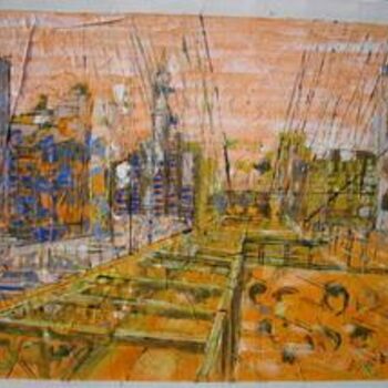 제목이 "Brooklyn Bridge"인 미술작품 Barbara Piatti로, 원작, 기름 나무 들것 프레임에 장착됨