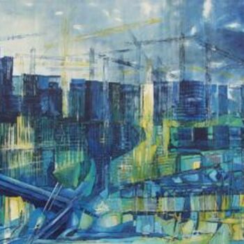 Malerei mit dem Titel "Mur bleu" von Barbara Piatti, Original-Kunstwerk, Öl