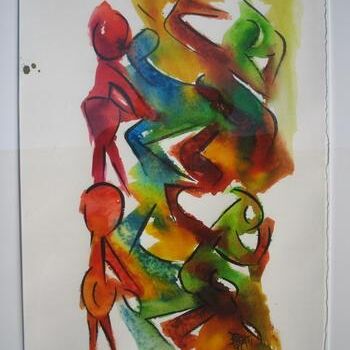 Schilderij getiteld "Communication 3" door Barbara Piatti, Origineel Kunstwerk, Inkt Gemonteerd op Karton