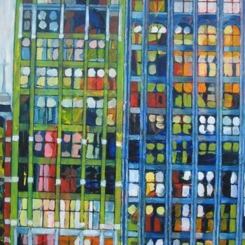 Painting titled ""Business Building"" by Barbara Piatti, Original Artwork, Oil