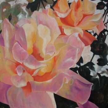 Schilderij getiteld "Roses rose" door Barbara Piatti, Origineel Kunstwerk, Olie