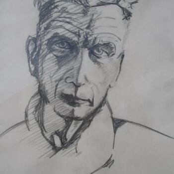 Schilderij getiteld "Samuel Beckett" door Barbara Piatti, Origineel Kunstwerk, Potlood Gemonteerd op Karton