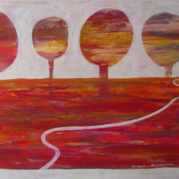 Malarstwo zatytułowany „Pięć drzew” autorstwa Barbara Przyborowska, Oryginalna praca, Akryl Zamontowany na Drewniana rama no…