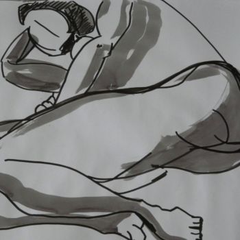 Dessin intitulée "femme allongée repl…" par Barbara Bernard, Œuvre d'art originale