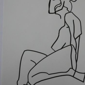 Dessin intitulée "femme assise au chi…" par Barbara Bernard, Œuvre d'art originale