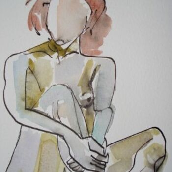 Peinture intitulée "Femme au genou repl…" par Barbara Bernard, Œuvre d'art originale