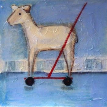 Painting titled "Little-toy-lamb" by Barbara Craig, Original Artwork, Oil
