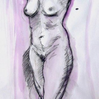 Painting titled "Figure with pink wa…" by Barbara Craig, Original Artwork, Watercolor