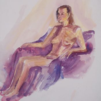 Painting titled "Nude, mauve" by Barbara Craig, Original Artwork, Watercolor