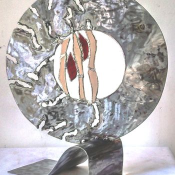 Sculpture intitulée "Yin Yang de Feu" par Barbara Hay (Alchimik of Love), Œuvre d'art originale, Acier inoxydable
