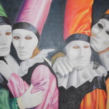 Рисунок под названием "masques" - Barbara Klein, Подлинное произведение искусства