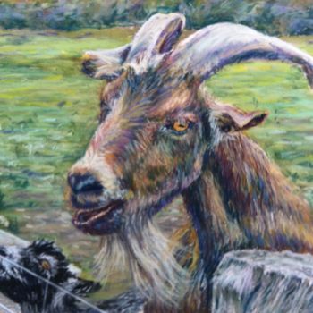 Peinture intitulée "Goats" par Barbara Labutis, Œuvre d'art originale, Pastel