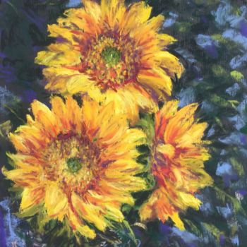 Painting titled "Sunflowers" by Barbara Labutis, Original Artwork, Pastel