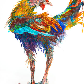 Pittura intitolato "Crazy rooster water…" da Barbara Orsolini, Opera d'arte originale, Acquarello