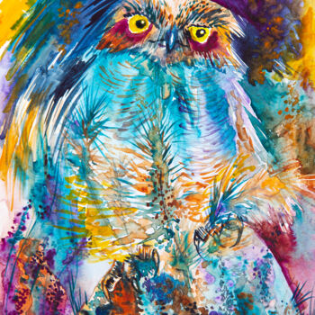 Pintura intitulada "Little owl hiding i…" por Barbara Orsolini, Obras de arte originais, Aquarela