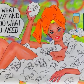 Peinture intitulée "Money bathing" par Barbsie, Œuvre d'art originale, Acrylique