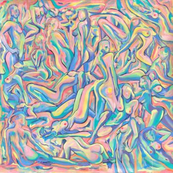 Peinture intitulée "Colored Erotic Nigh…" par Barbsie, Œuvre d'art originale, Huile